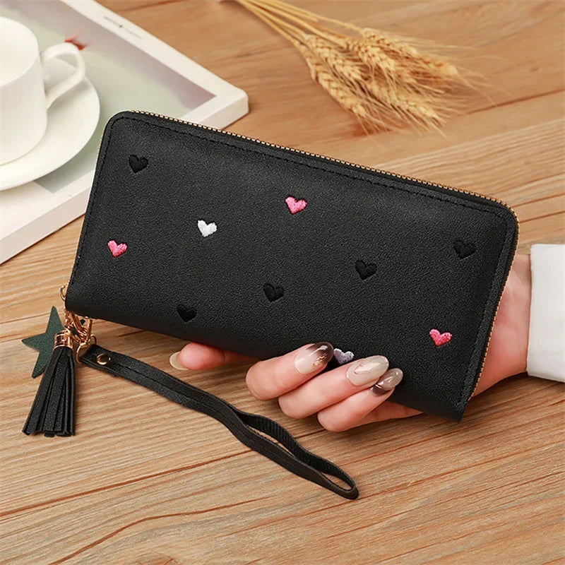 Long Women's Wallet in Soft PU Leather with Heart Patterns