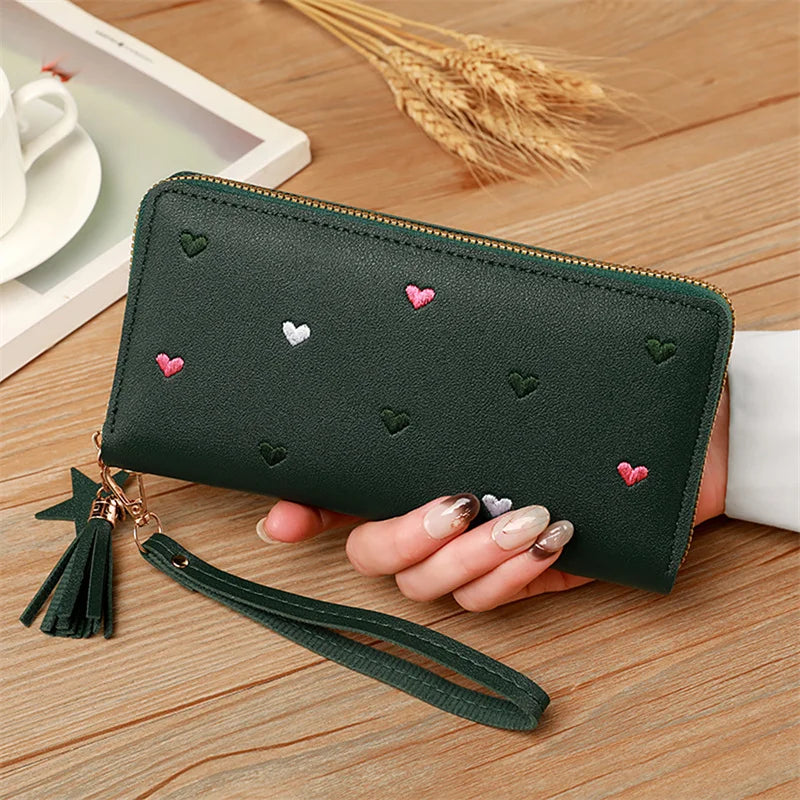 Long Women's Wallet in Soft PU Leather with Heart Patterns