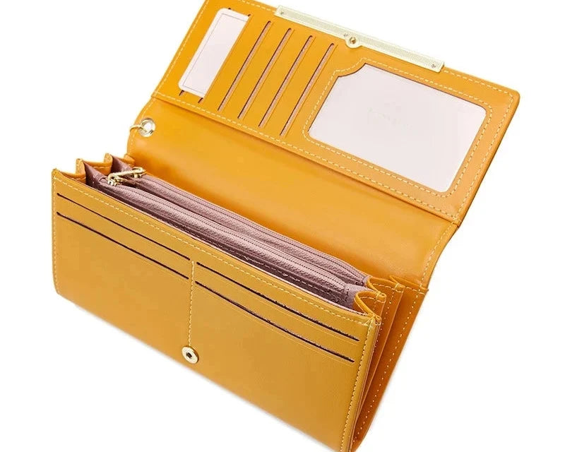Women's Long PU Leather Wallet with Zipper Closure and Multiple Compartments