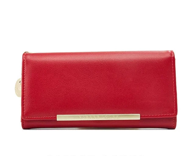 Women's Long PU Leather Wallet with Zipper Closure and Multiple Compartments