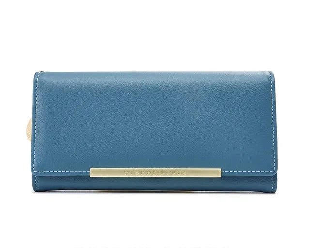 Women's Long PU Leather Wallet with Zipper Closure and Multiple Compartments