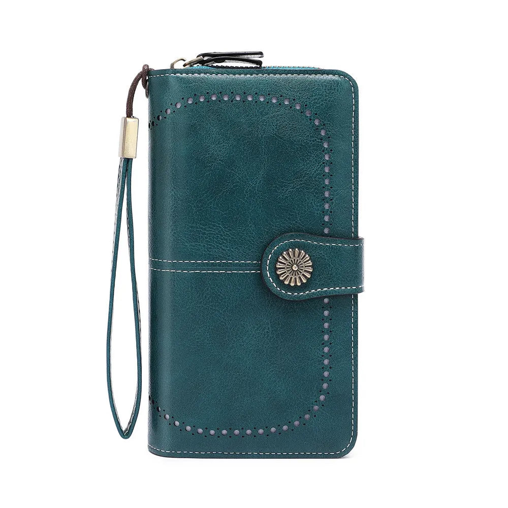 Women's Long Multifunctional PU Leather Wallet with Zip, Flap, and Large Capacity