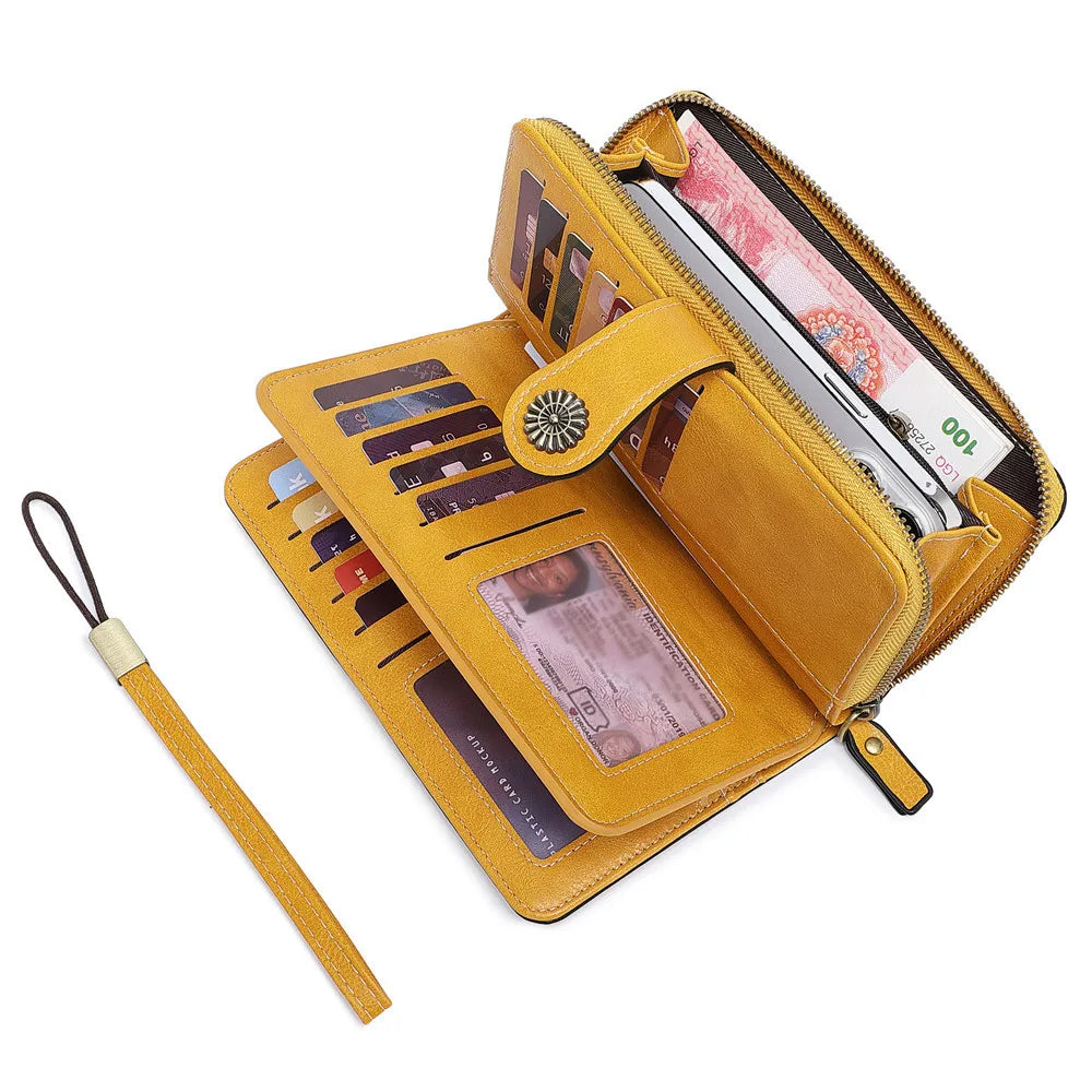 Women's Long Multifunctional PU Leather Wallet with Zip, Flap, and Large Capacity Image