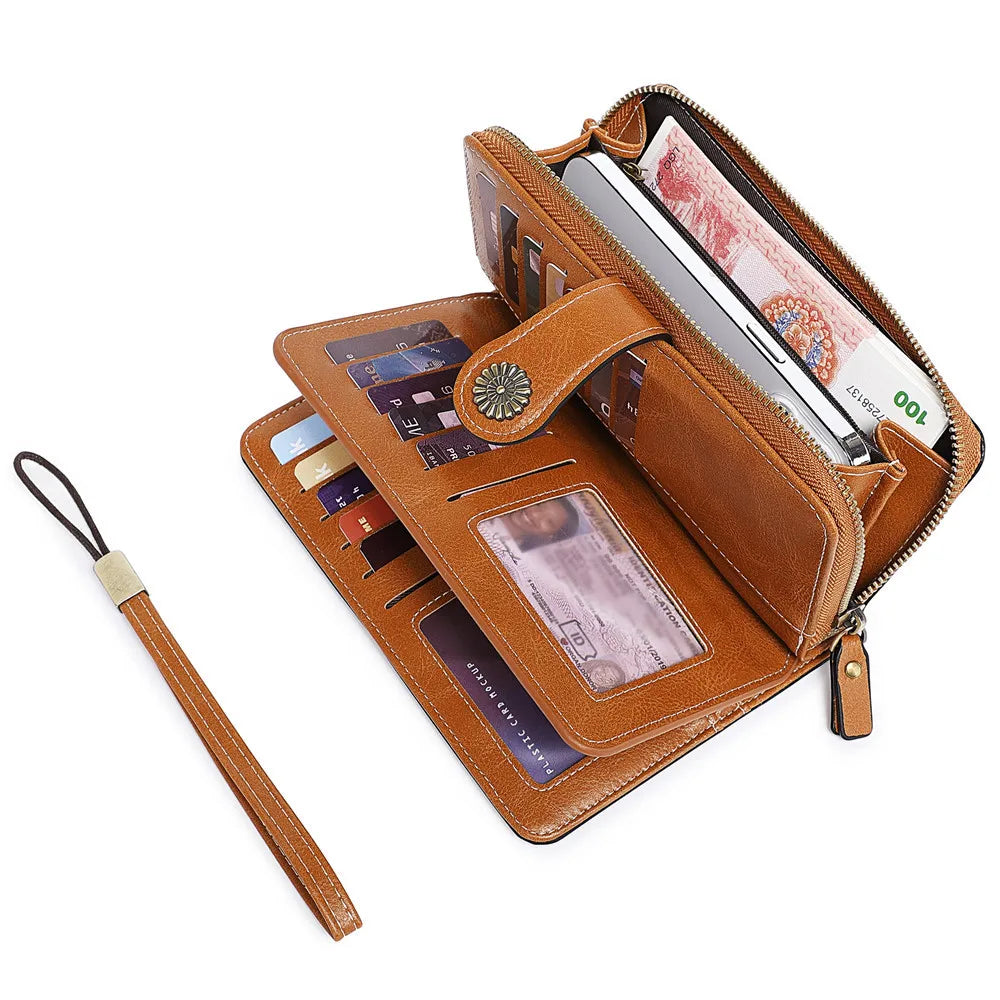 Women's Long Multifunctional PU Leather Wallet with Zip, Flap, and Large Capacity