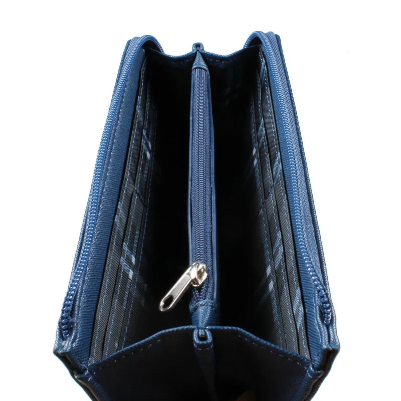 Women's Long PU Leather Wallet with Zip, Pom Pom, and Elegant Large Capacity