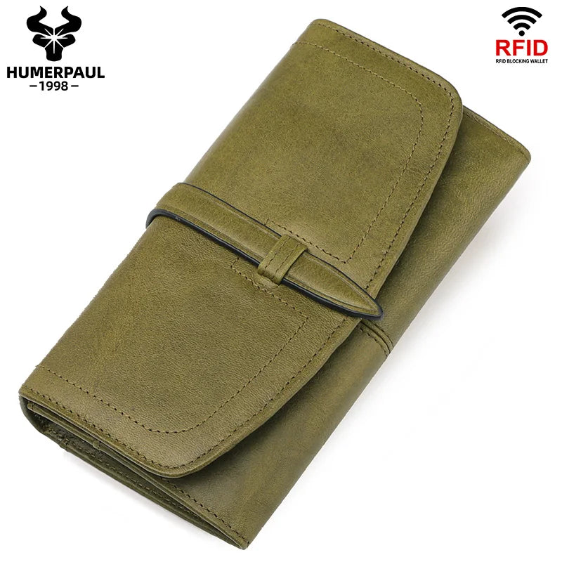 Genuine Leather Long Wallet with RFID Protection