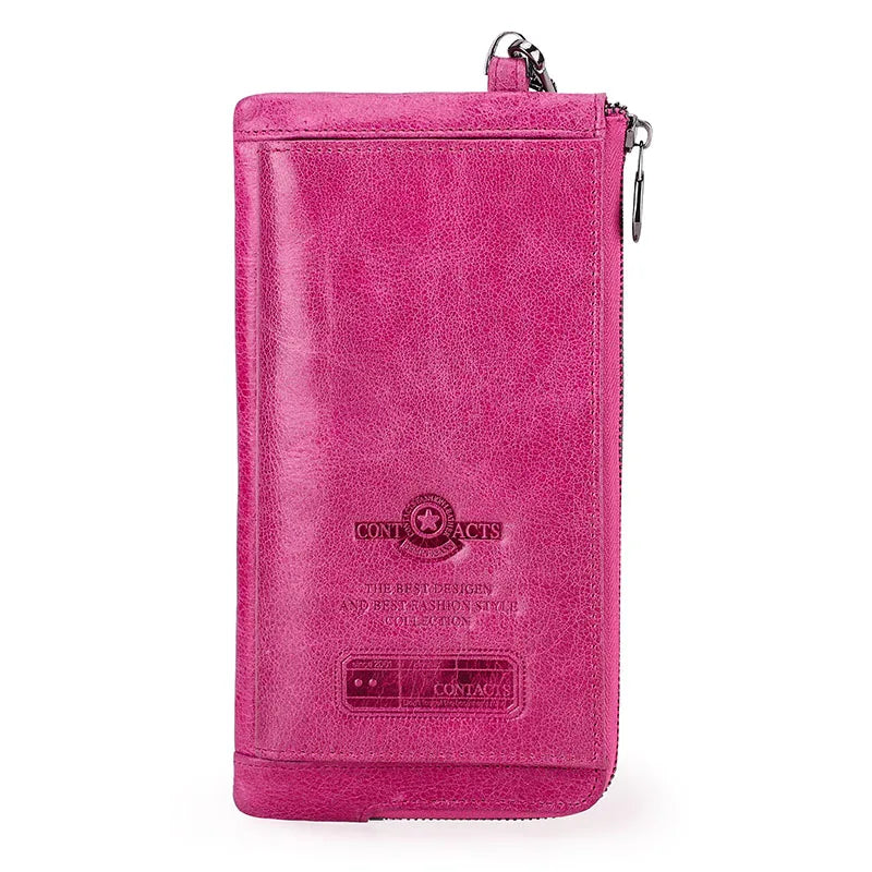 Genuine Leather Long Wallet with Phone Compartment and Wrist Strap