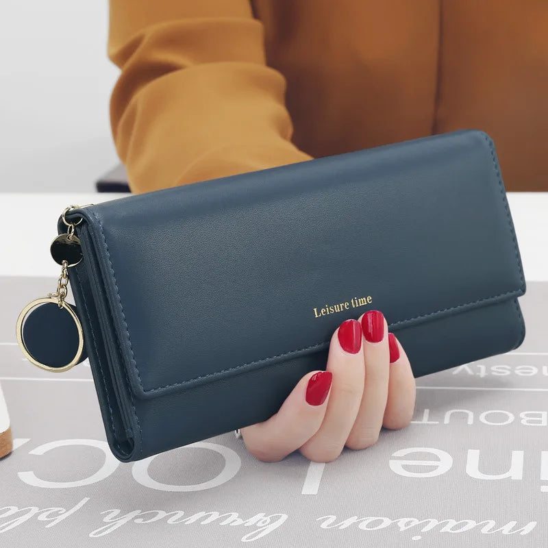 Long Trifold PU Leather Wallet for Women with Chic Card Holder Image