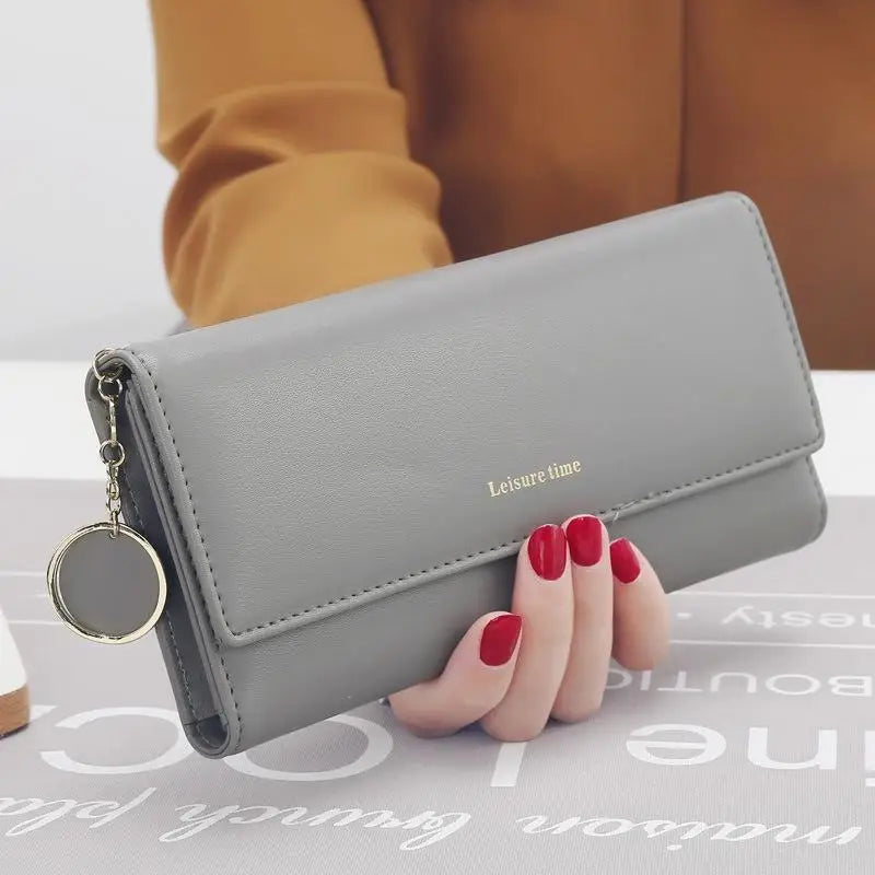 Long Trifold PU Leather Wallet for Women with Chic Card Holder