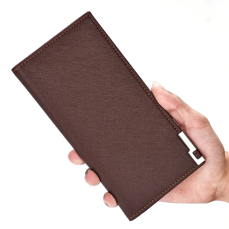 Men's Long PU Leather Wallet with Card Holder and Multi-Function Compartments
