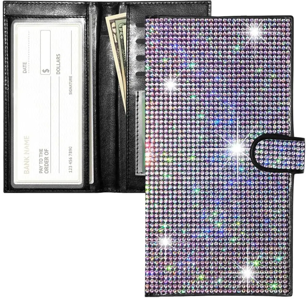 Women's Rhinestone PU Leather Checkbook Wallet with RFID Protection and Card Holder