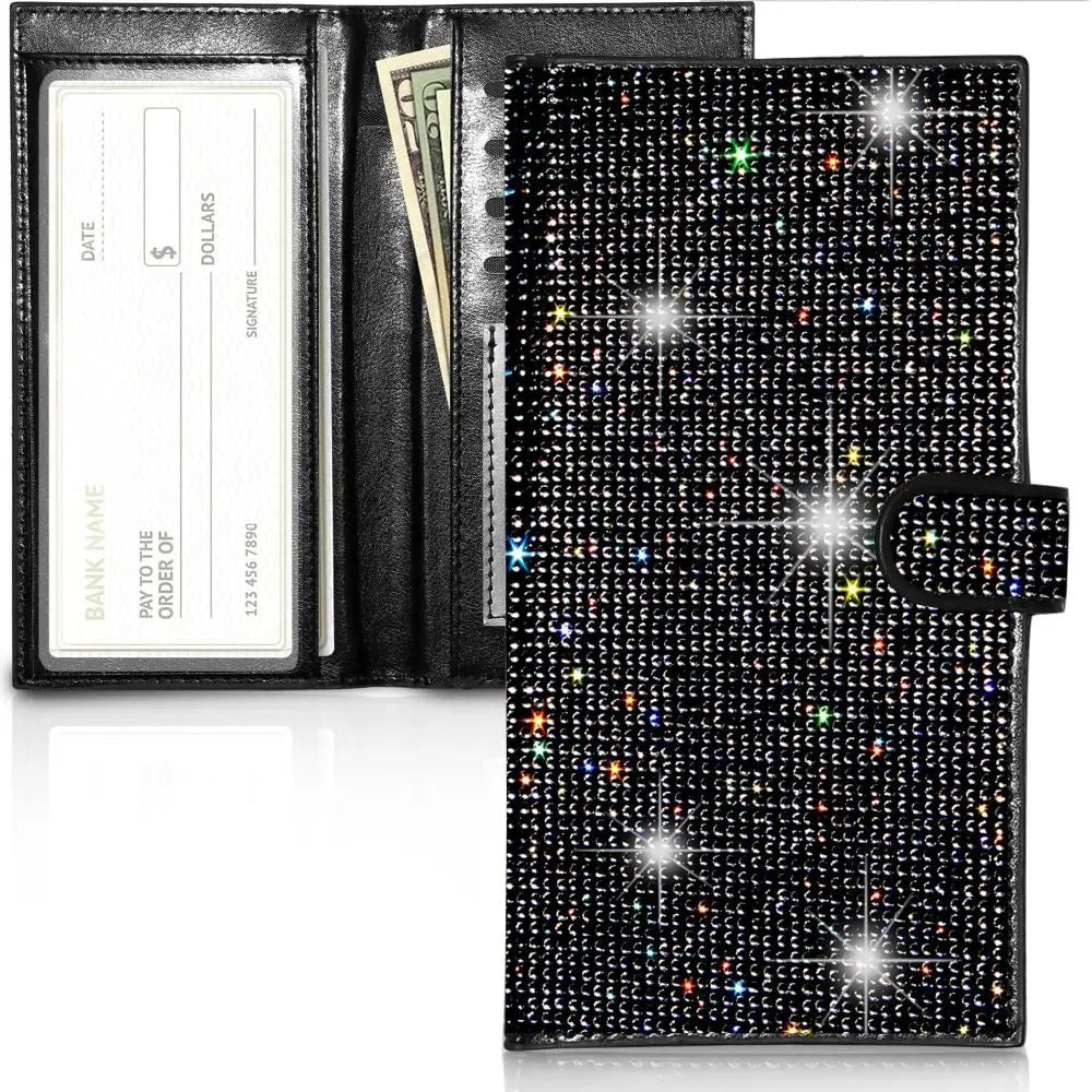 Women's Rhinestone PU Leather Checkbook Wallet with RFID Protection and Card Holder Image