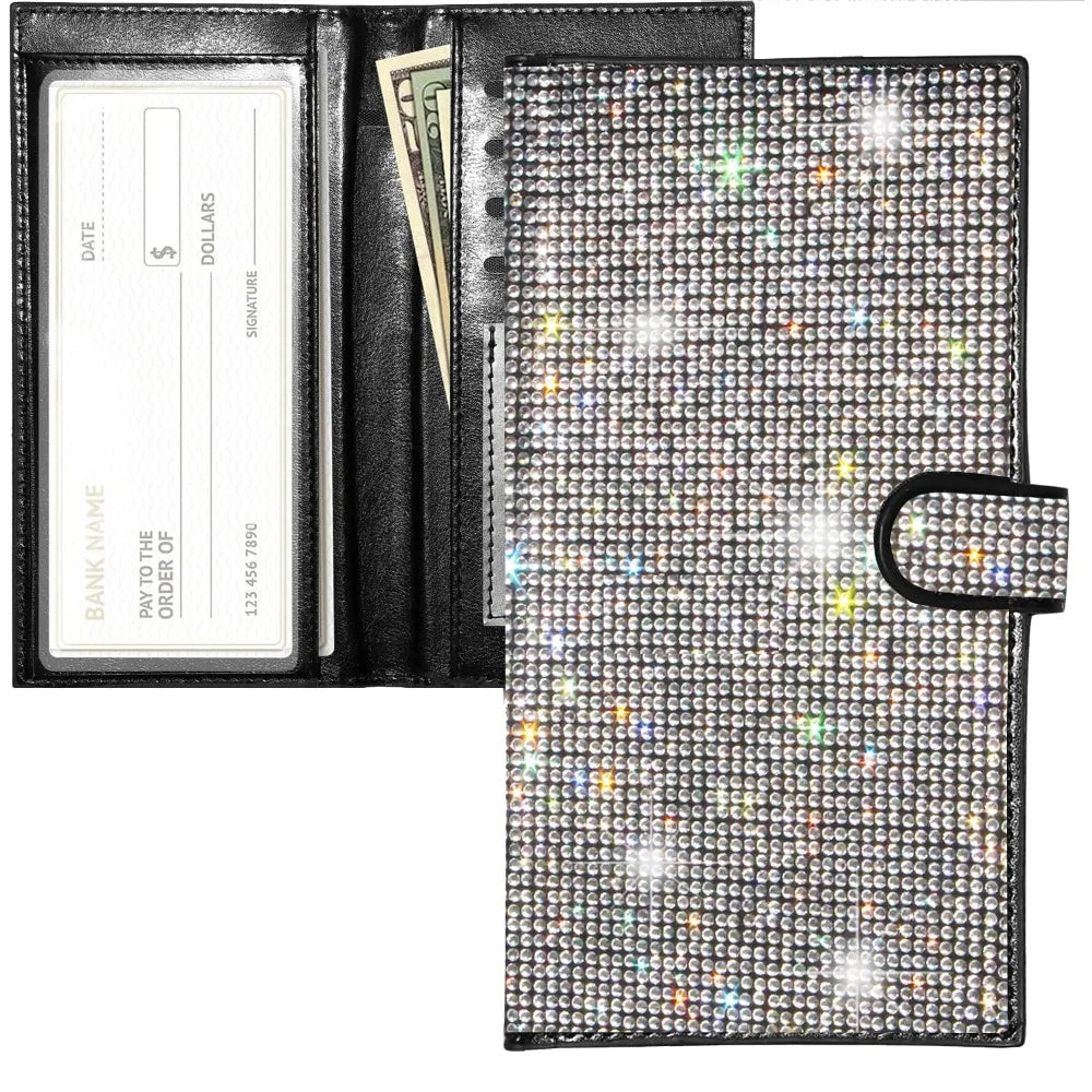 Women's Rhinestone PU Leather Checkbook Wallet with RFID Protection and Card Holder