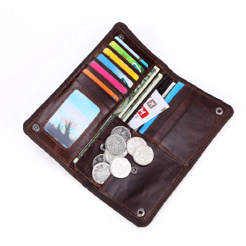 Vintage Long Leather Wallet - Business Clutch for Men