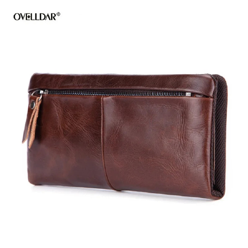 Vintage Long Leather Wallet - Business Clutch for Men