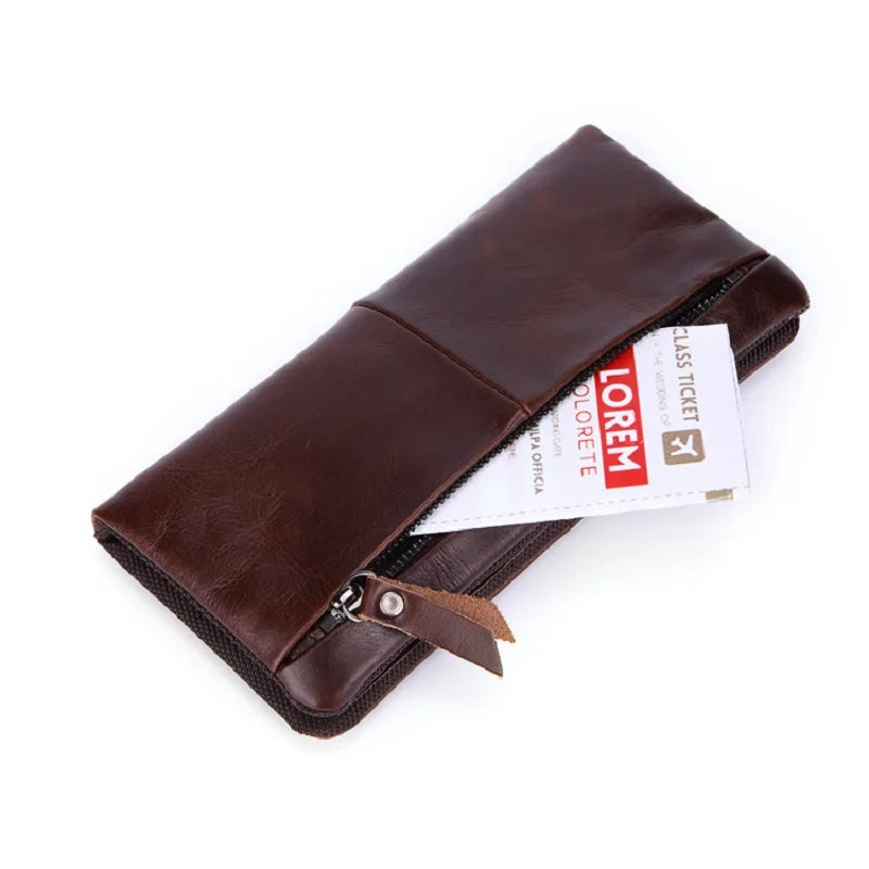 Vintage Long Leather Wallet - Business Clutch for Men