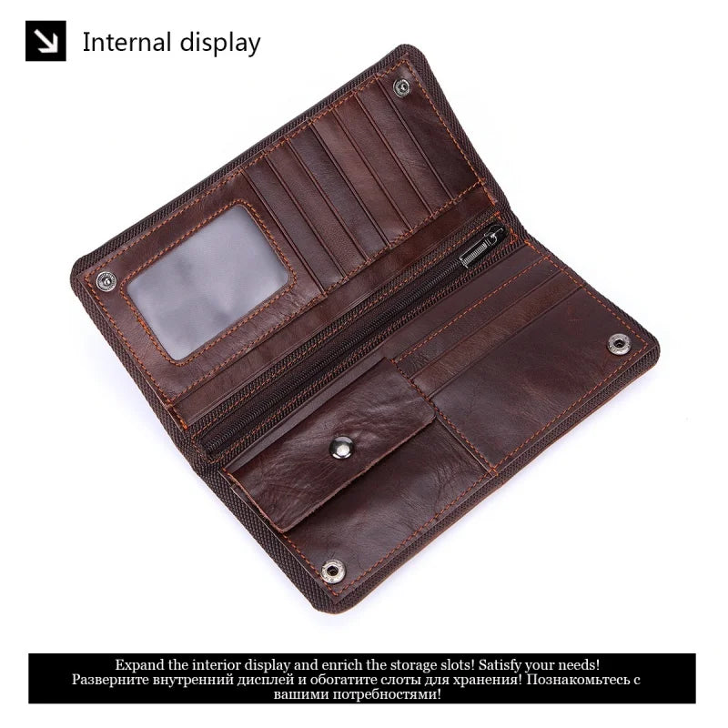 Vintage Long Leather Wallet - Business Clutch for Men
