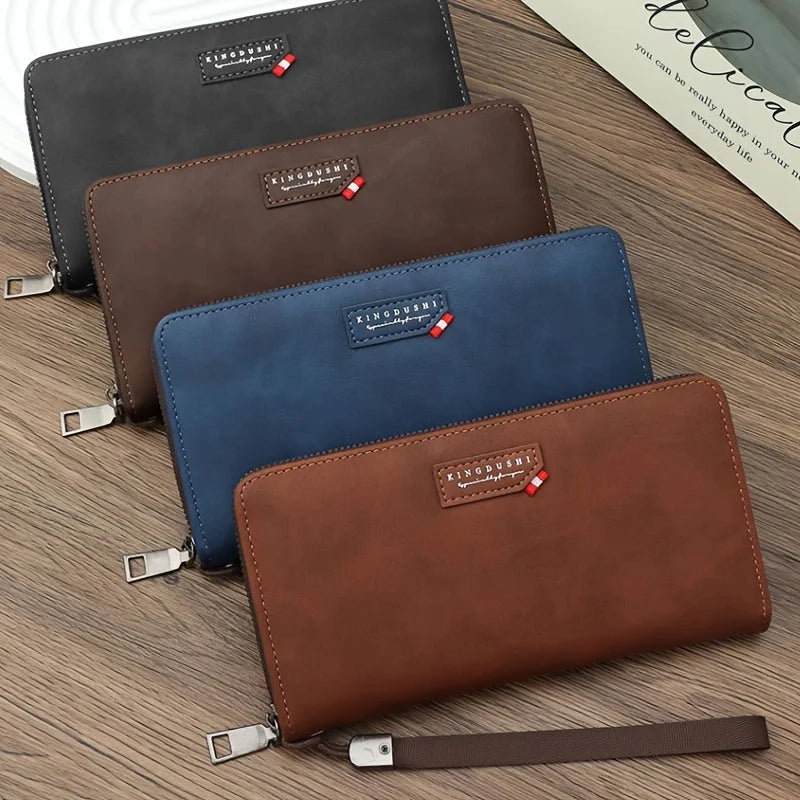 Men's Long Synthetic Leather Wallet with Zipper, Large Capacity and Phone Compartment