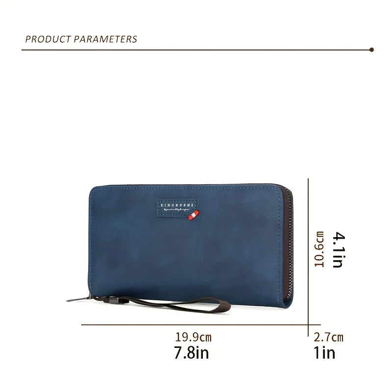 Men's Long Synthetic Leather Wallet with Zipper, Large Capacity and Phone Compartment