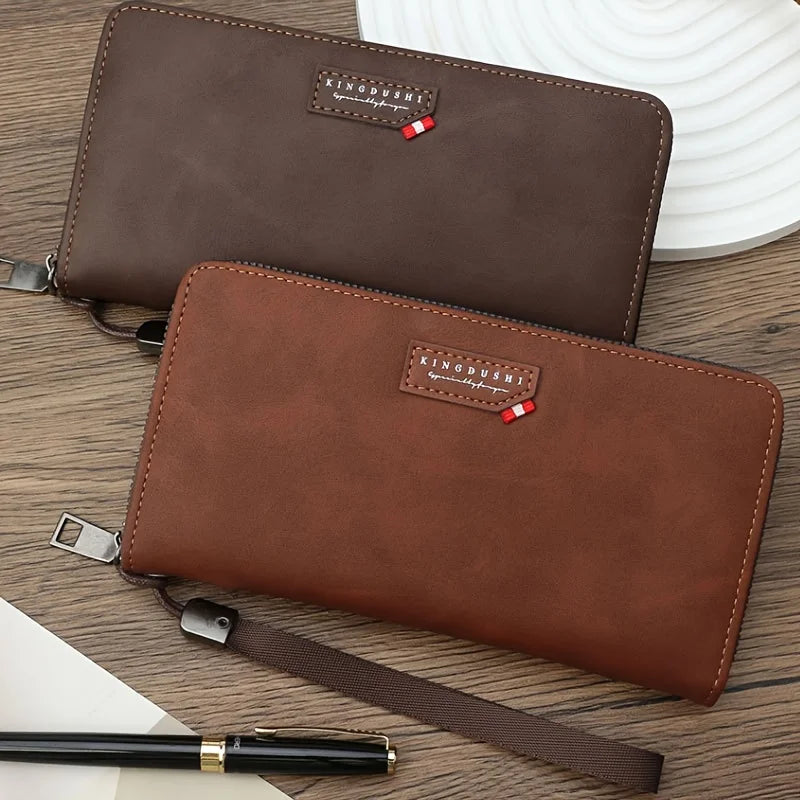 Men's Long Synthetic Leather Wallet with Zipper, Large Capacity and Phone Compartment