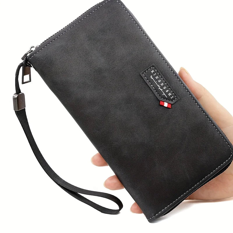 Men's Long Synthetic Leather Wallet with Zipper, Large Capacity and Phone Compartment
