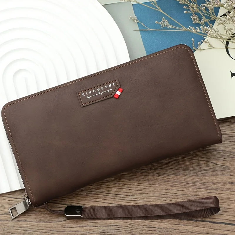 Men's Long Synthetic Leather Wallet with Zipper, Large Capacity and Phone Compartment