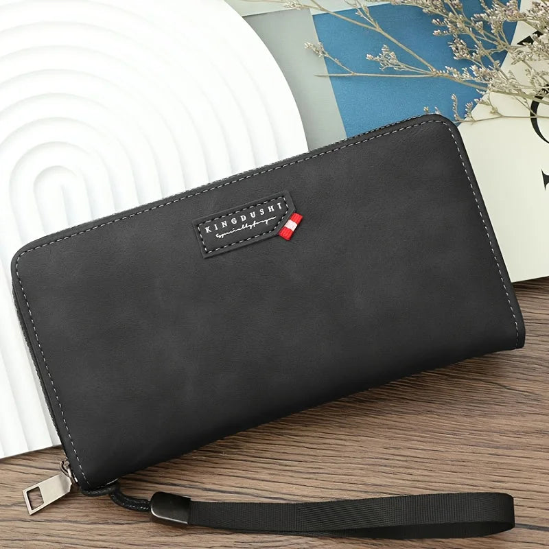 Men's Long Synthetic Leather Wallet with Zipper, Large Capacity and Phone Compartment