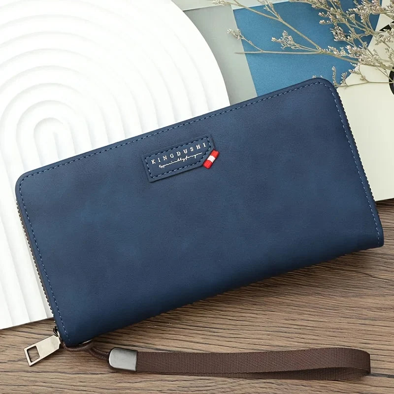 Men's Long Synthetic Leather Wallet with Zipper, Large Capacity and Phone Compartment
