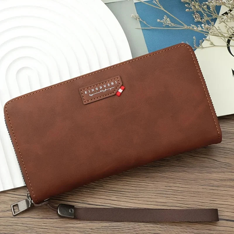 Men's Long Synthetic Leather Wallet with Zipper, Large Capacity and Phone Compartment