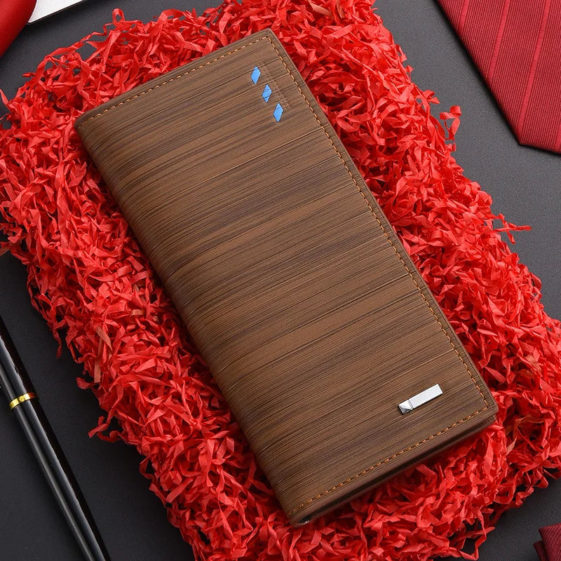 Retro Long Wallet for Men in Durable PU Leather with Checkbook Holder