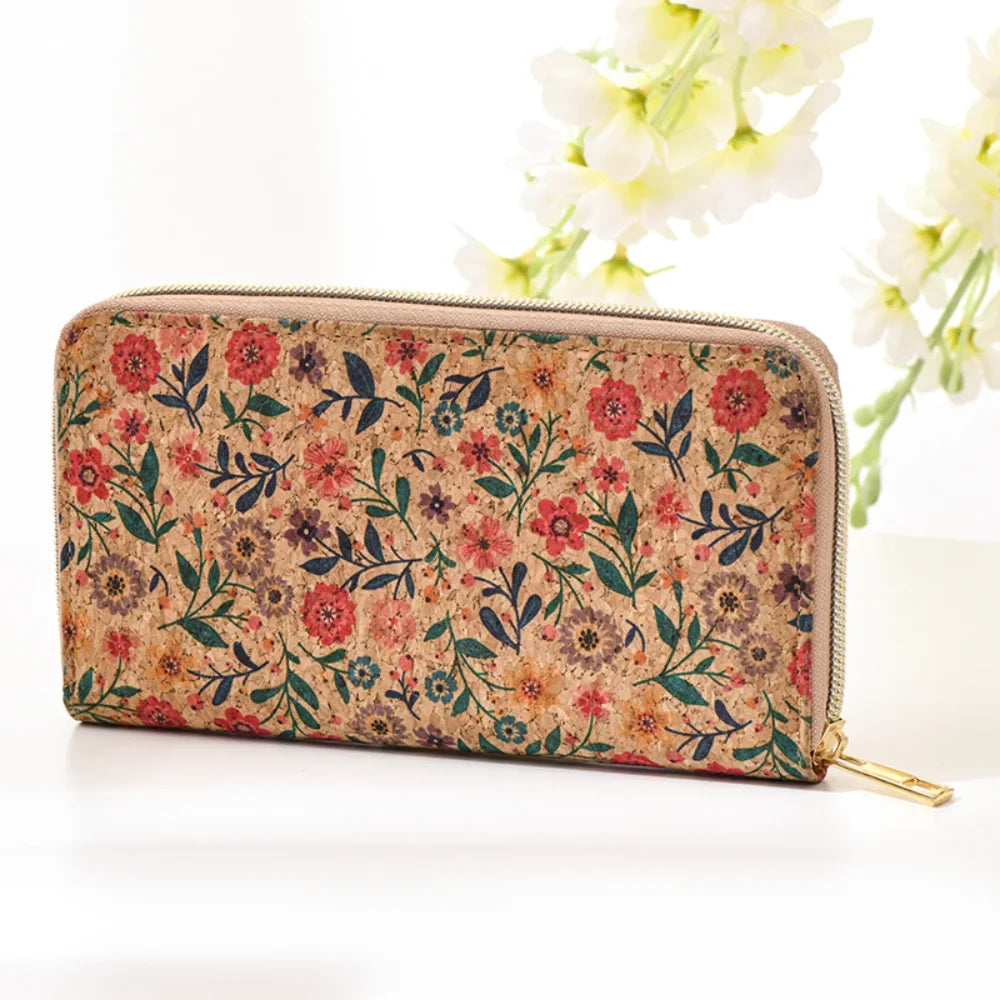Long PU Cork Wallet with Large Capacity and Zipper Closure for Unisex