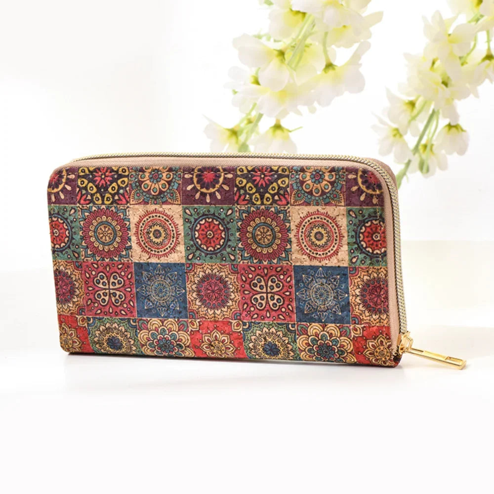Long PU Cork Wallet with Large Capacity and Zipper Closure for Unisex