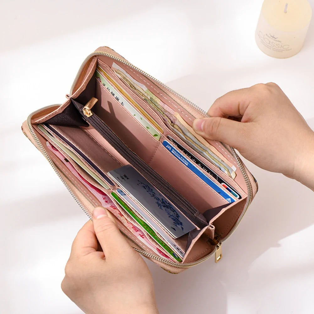 Long PU Cork Wallet with Large Capacity and Zipper Closure for Unisex