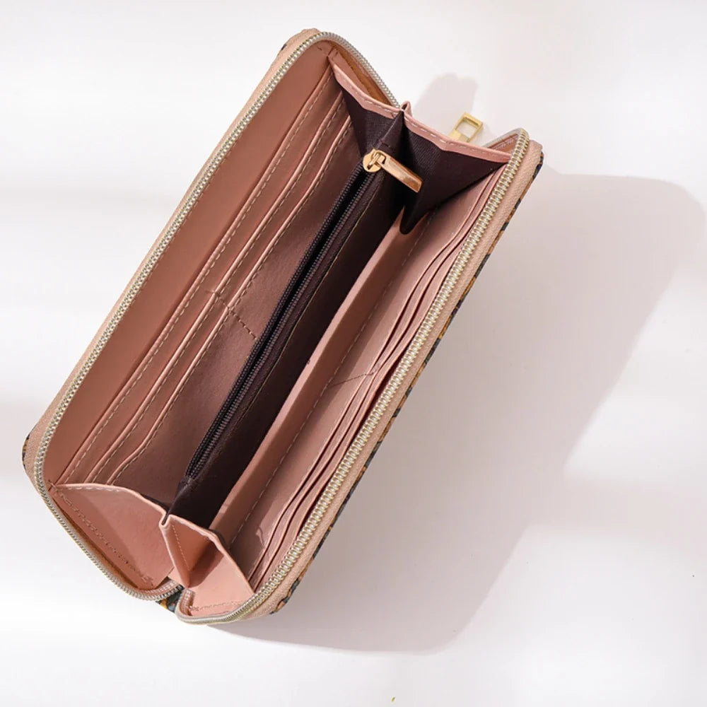 Long PU Cork Wallet with Large Capacity and Zipper Closure for Unisex