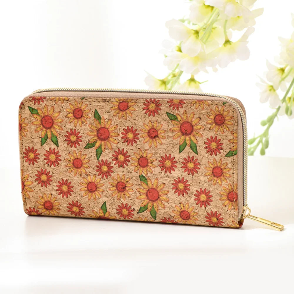 Long PU Cork Wallet with Large Capacity and Zipper Closure for Unisex
