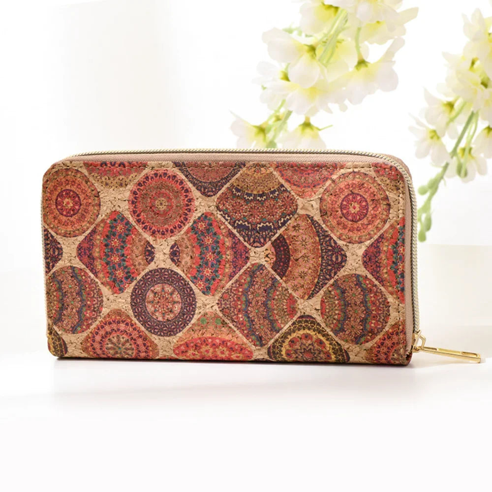 Long PU Cork Wallet with Large Capacity and Zipper Closure for Unisex