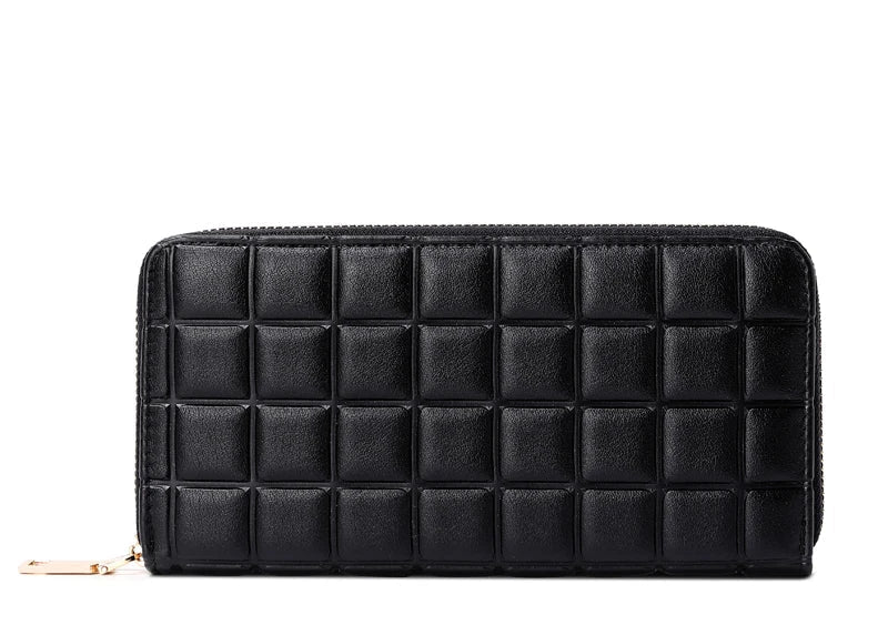 Quilted Long Wallet for Women with Zipper and Multi-Card Compartments