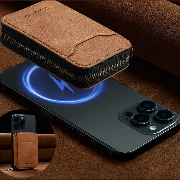 Magnetic Wallet with RFID Blocking and Zipper for Smartphone
