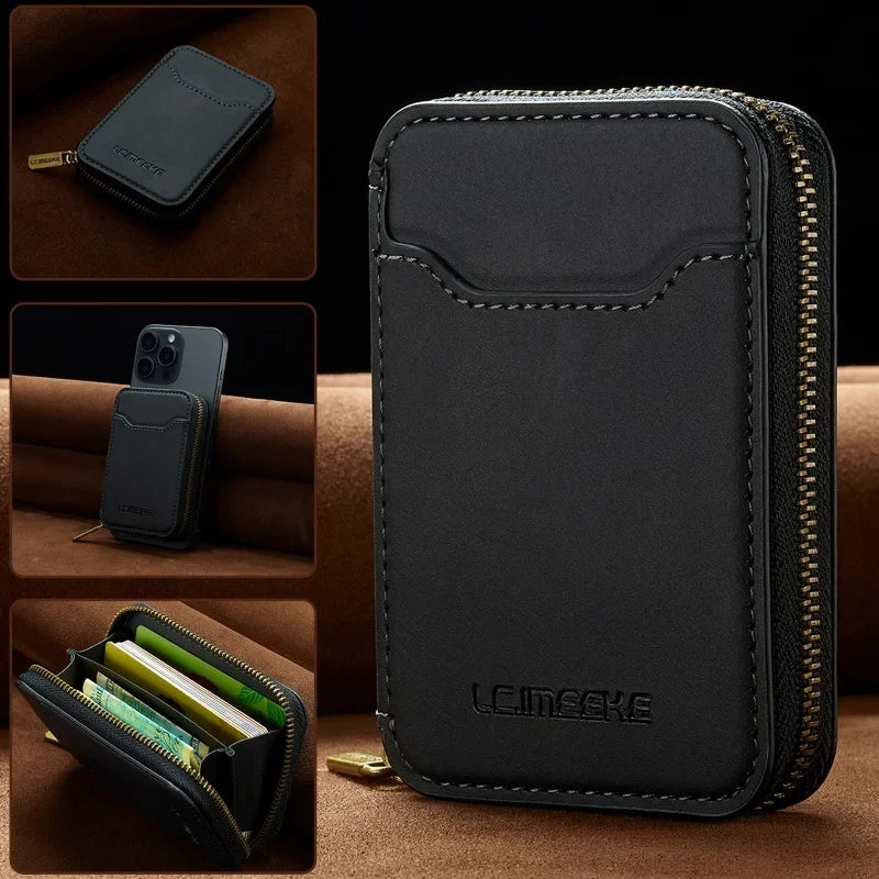 Magnetic Wallet with RFID Blocking and Zipper for Smartphone