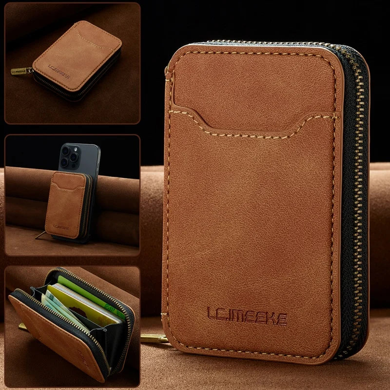 Magnetic Wallet with RFID Blocking and Zipper for Smartphone