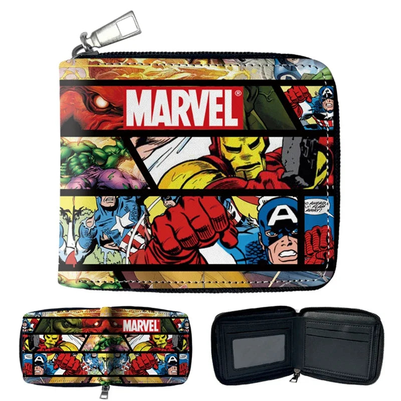 Marvel PU Leather Wallet with Zipper Closure and Multi-Card Comic Design