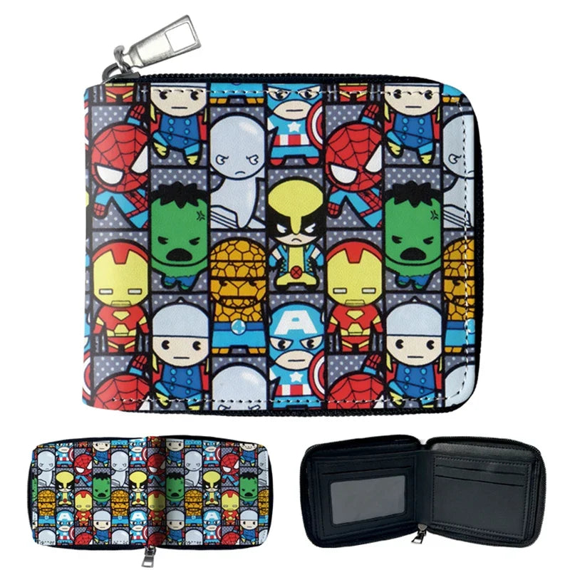 Marvel PU Leather Wallet with Zipper Closure and Multi-Card Comic Design