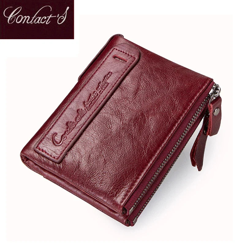 Mixed Leather Wallet with Double Zipper