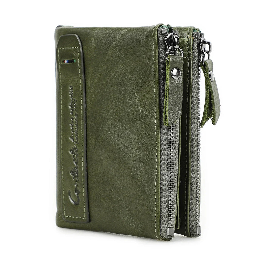 Mixed Leather Wallet with Double Zipper