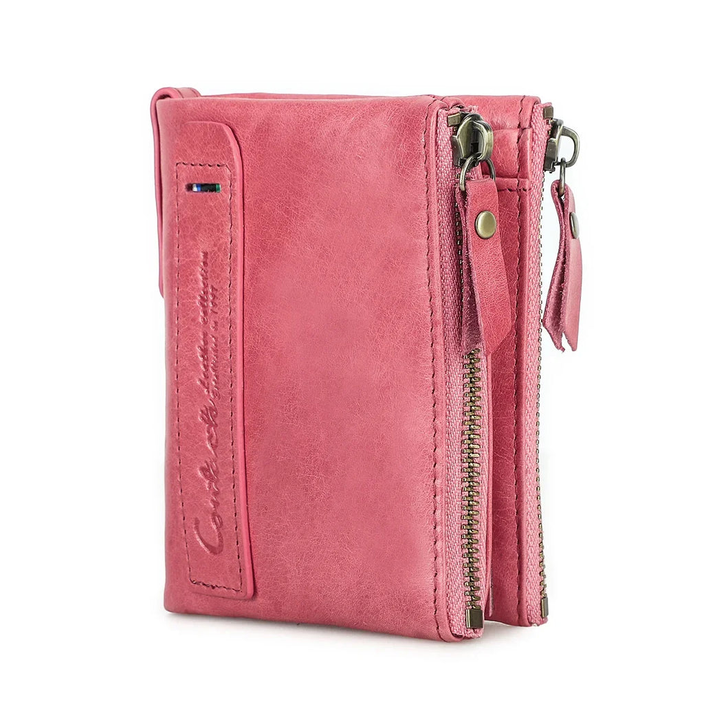 Mixed Leather Wallet with Double Zipper