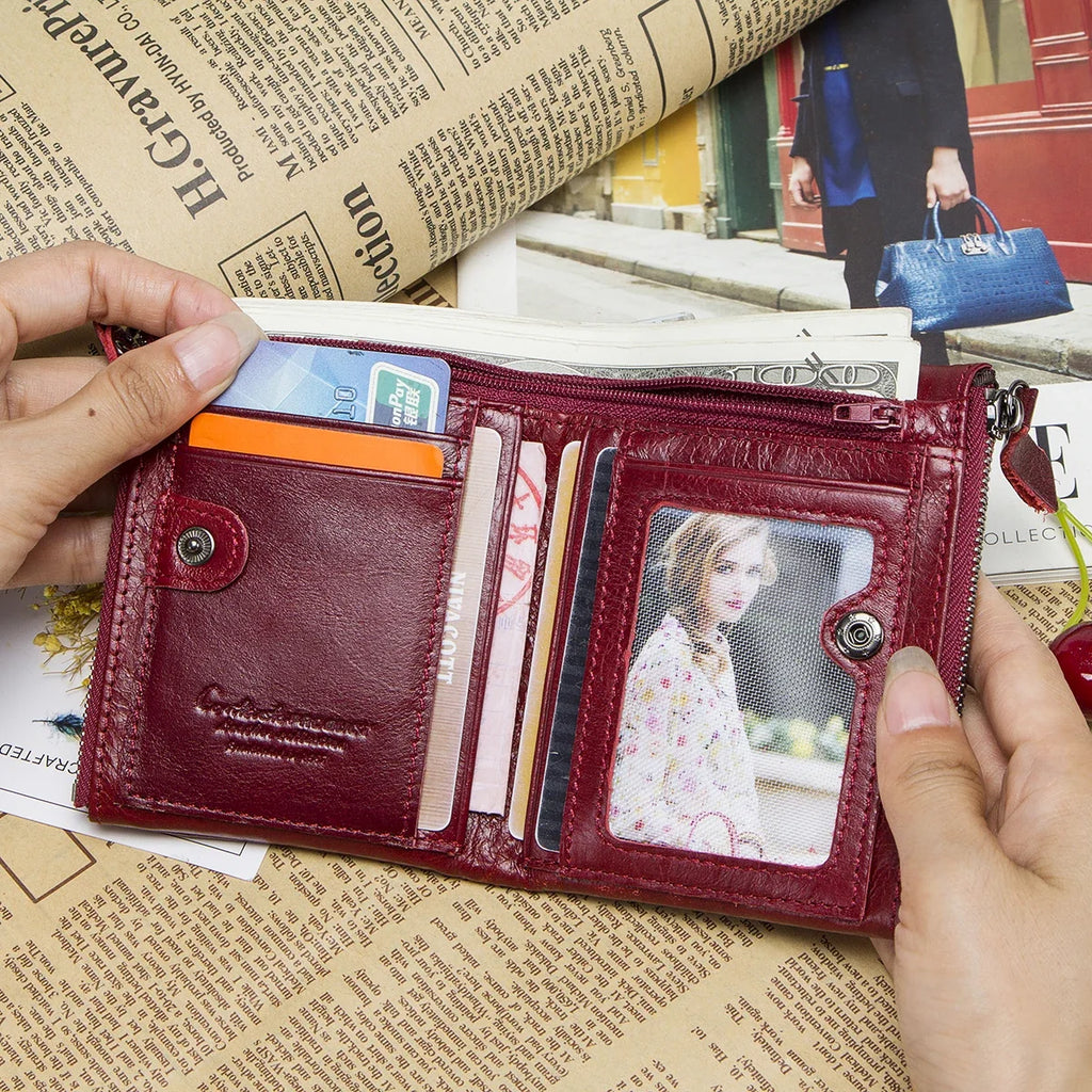 Mixed Leather Wallet with Double Zipper