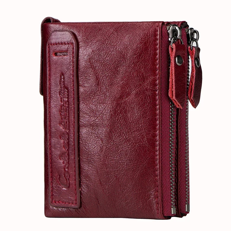 Mixed Leather Wallet with Double Zipper