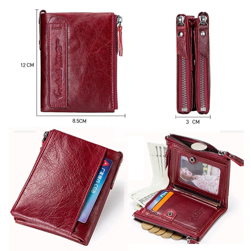 Mixed Leather Wallet with Double Zipper