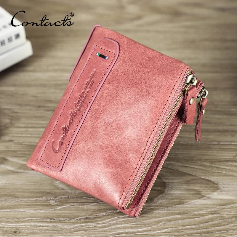Mixed Leather Wallet with Double Zipper