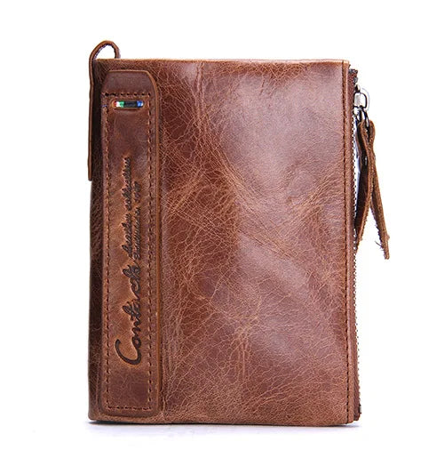 Mixed Leather Wallet with Double Zipper